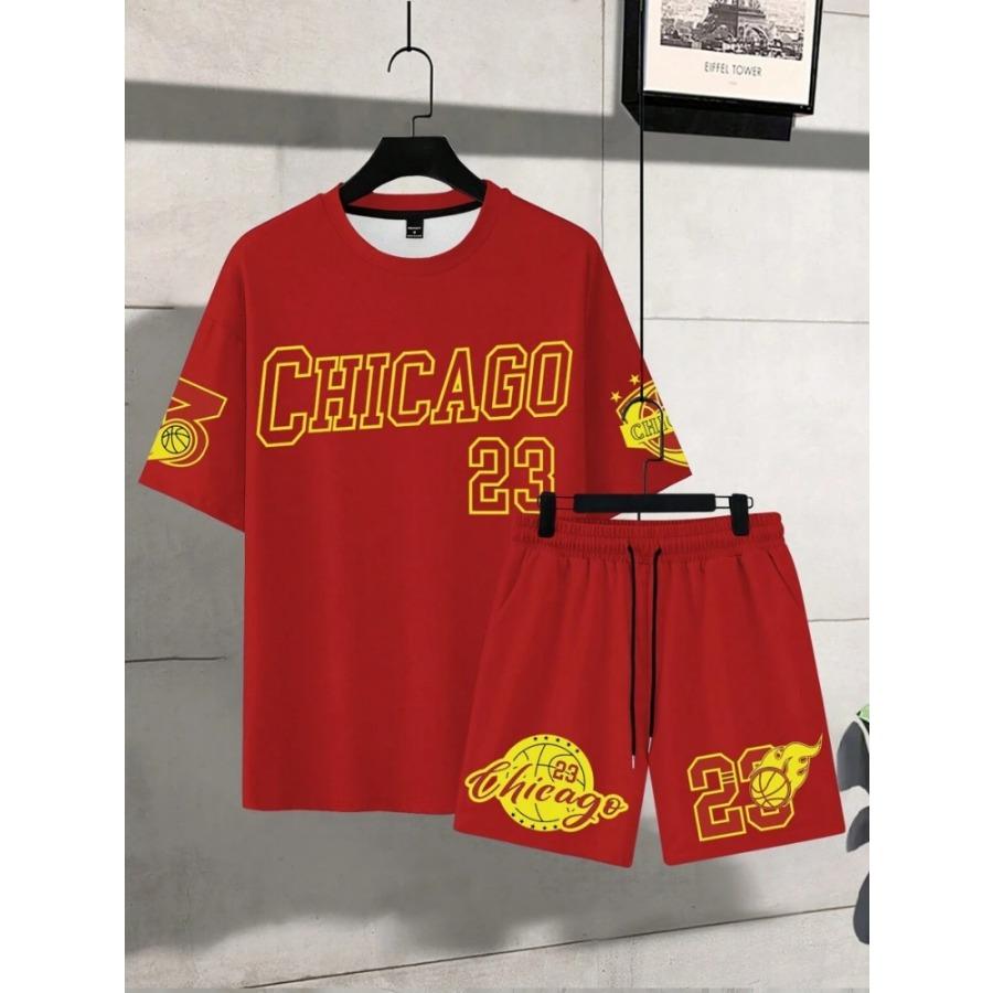 Set Bărbați Mânecă Scurtă și Pantaloni Scurți cu Imprimeu Litere New York 2025 Casual de Zi cu Zi Tricou Bărbați Street Fashion Pantaloni Scurți Sport