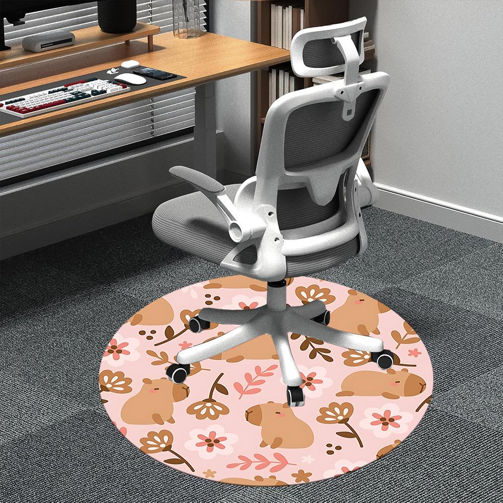 

1PC Capibala Floral Office Round Area Rug, Indoor Mat Suitable ForOffice, Under Office Chairs Bedroom Living Room Home Decor, Room Deco f180 80cm by 80cm