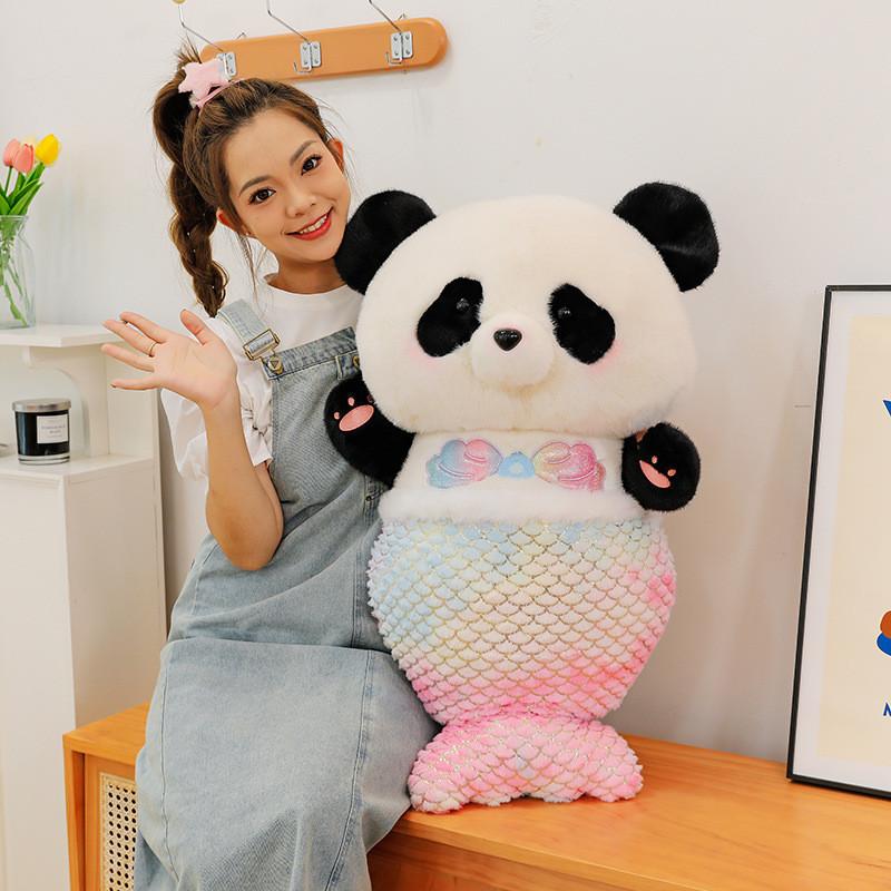 Panda Turned Mermaid Plush Toy Cute Cartoon Girl Children Birthday Gift Dolls