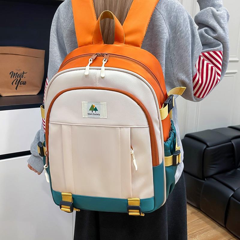 Schoolbag New Children's Contrasting Color Bag Breathable and Lightweight Backpack Boys and Girls Schoolbag Versatile Fashion School Bag