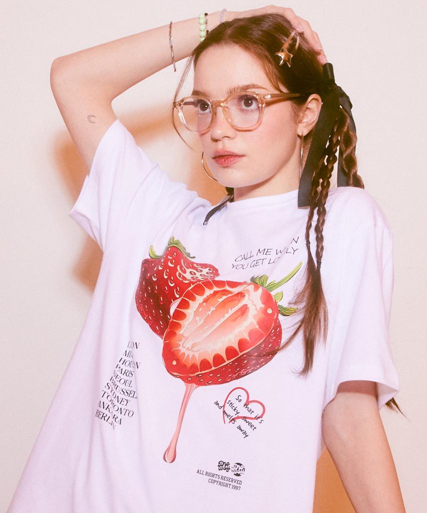 Deulousi [Set] Dw Strawberry Powcat Short Sleeve T-Shirt 2-Piece Set