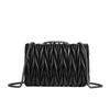 Women PU Vegan Leather Fashion Square Small Bag Ladies Pleated Quilted Metal Lock Flap Cover Long Chain Shoulder Crossbody Handbags