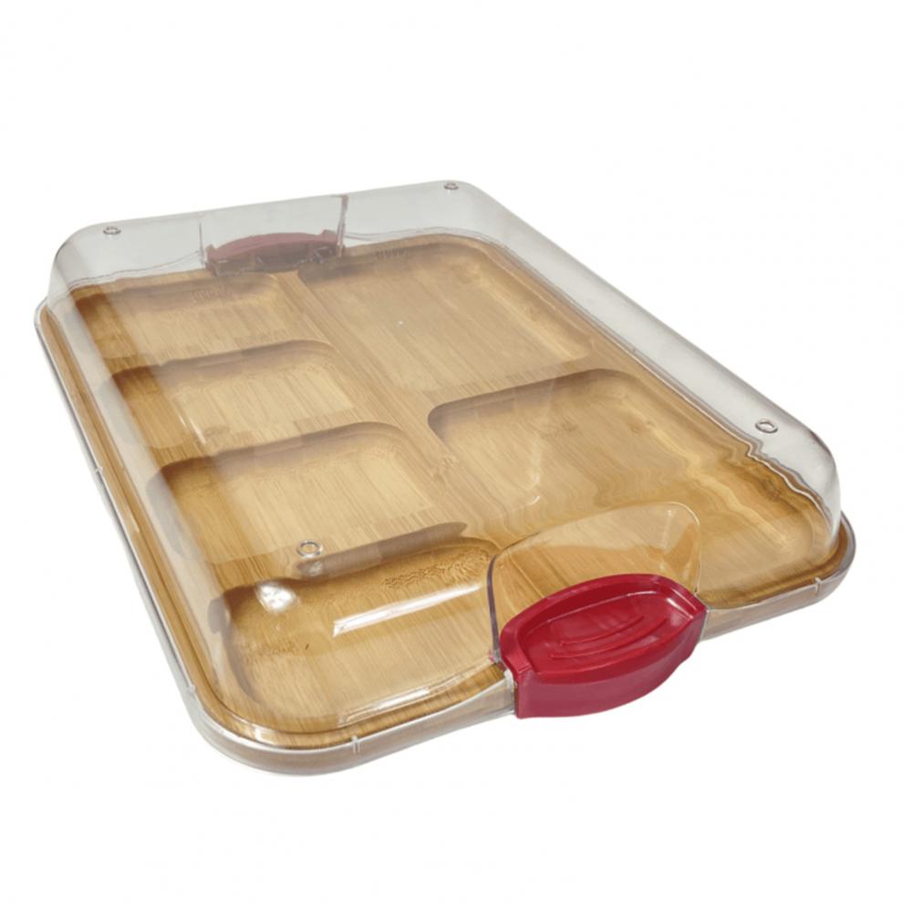 

Food Plate with Lid Double-sided Cutting Board Food Plate Bamboo Charcuterie Board with Lid Locking Buckle for Kitchen for Women