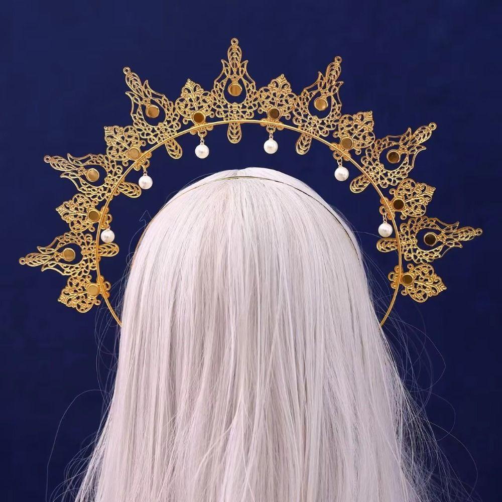 Baroque Sun Goddess Crown Gold Plated Tiara Headpiece Halloween Costume Cosplayers