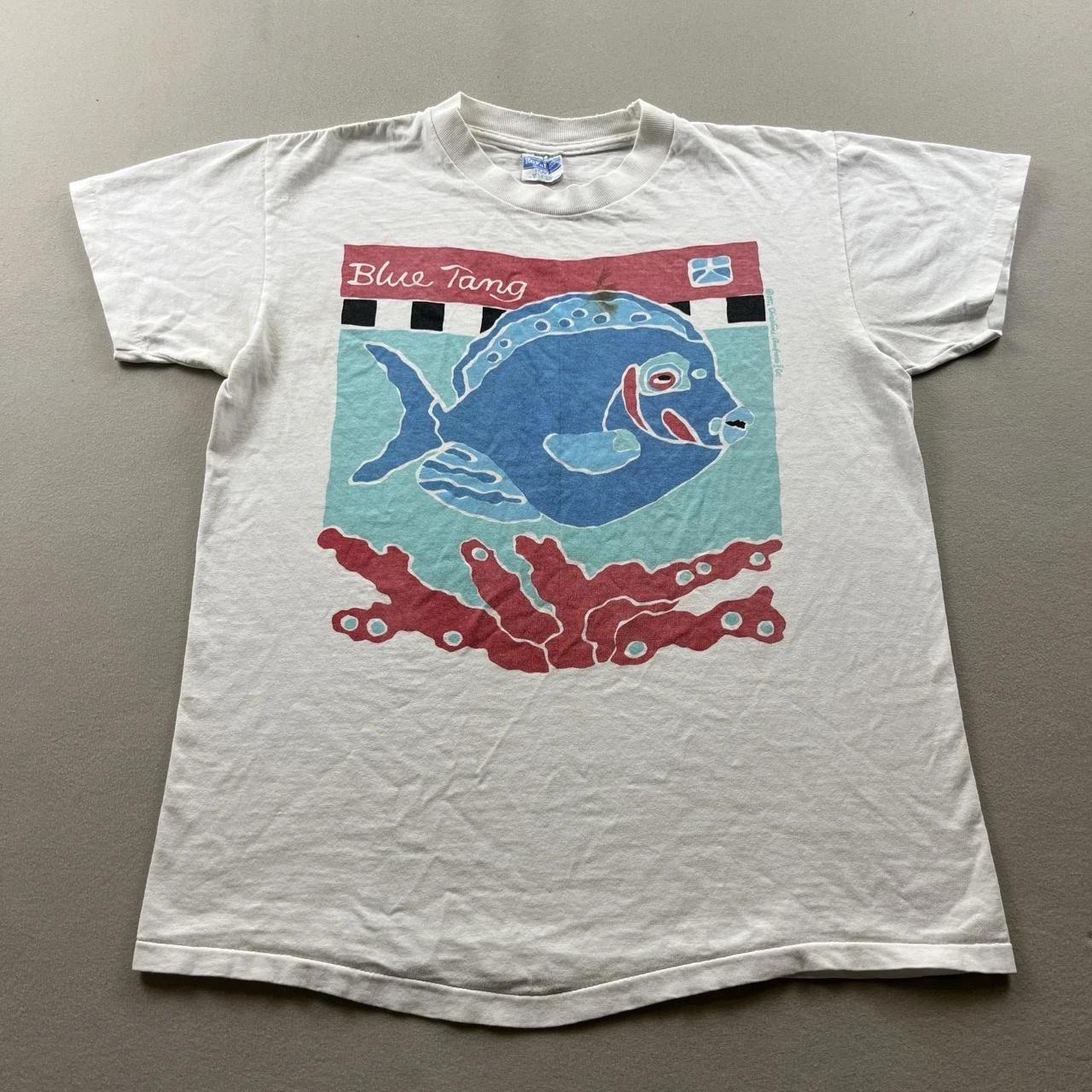 Vintage Blue Tang Fish T-Shirt Mens XS White Ocean Coral Reef Art Made USA 90s M