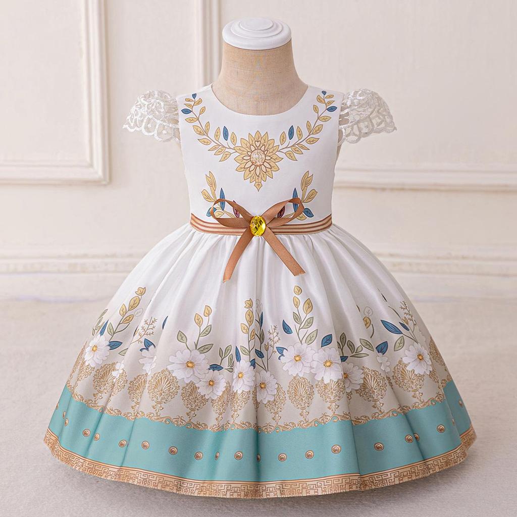Abito da damigella ricamato a maniche lunghe - Abito da principessa formale per bambini piccoli e medi