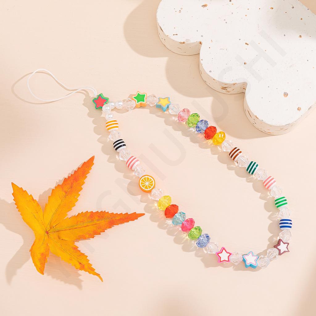 Colorful acrylic pearl mobile phone chain female, anti-lost creative mobile phone lanyard mobile phone pendant