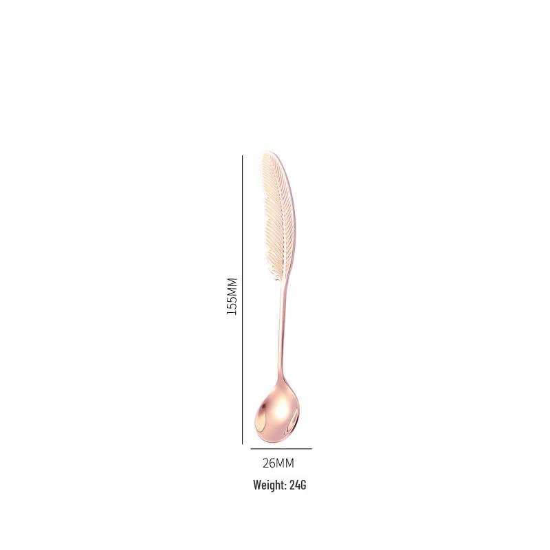 304 Stainless Steel Feather Spoon & Fork Set: Creative Wing Design for Kids, Coffee, and Parties
