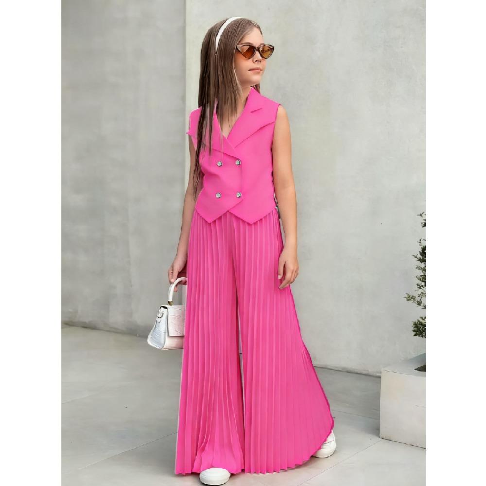 Dívčí oblečení 2-8 let Bezrukávý top + Široké plisované kalhoty Dětská sada