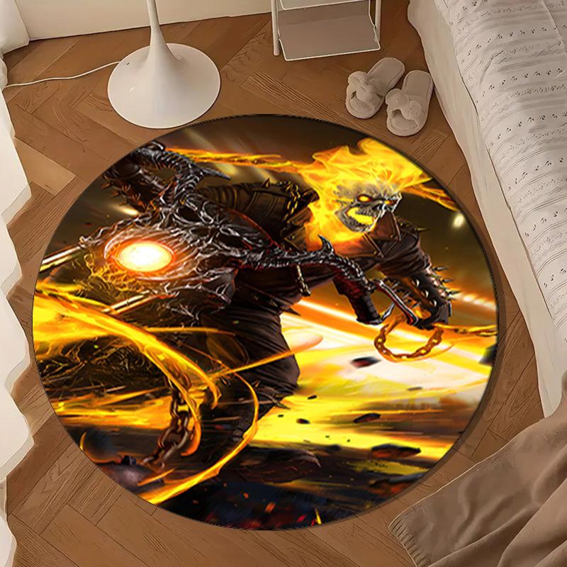 Rider On Fire Round Rug for Livingroom,Bedroom, Palyroom, Chair Rug, Area rug, Circle Carpet, Large Size Decor Fan Christmas gift