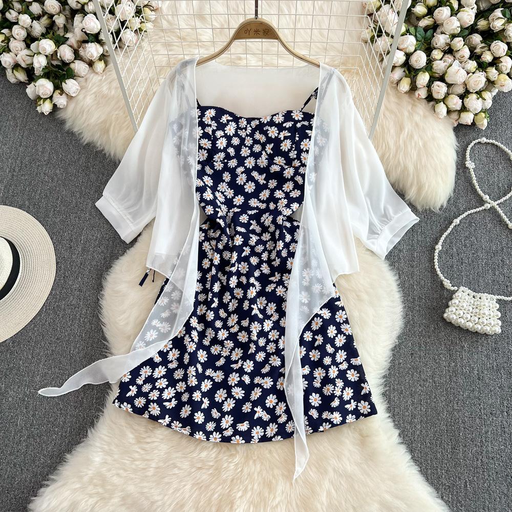 Dvoudílné dámské šaty s květinovým potiskem Letní štíhlá prázdninová móda Elegantní dámy A Line Beach Midi šaty