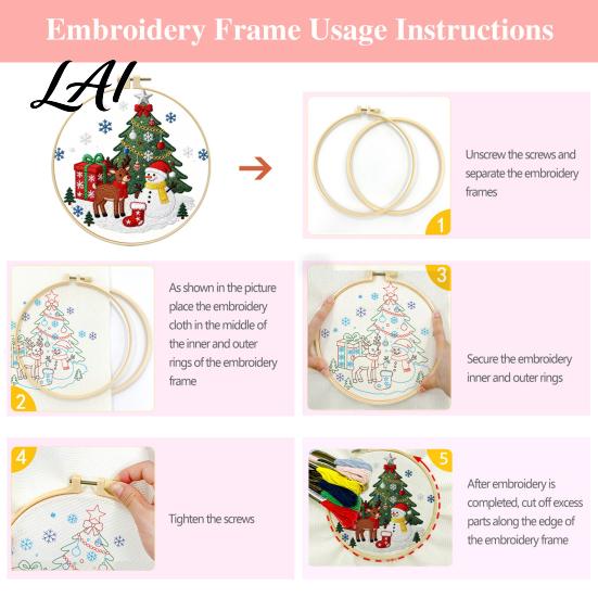 Embroidery Starter Pack Christmas Kit DIY Xmas Tree Craft Holiday Ornament Gift Box Pattern Crafts for Family Festive Needlework Sewing Kit