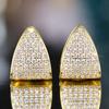 Huitan Modern Fashion Triangle Shape Hoop Earrings for Women Dazzling CZ Gold Color Statement Geometric Earrings Wedding Jewelry