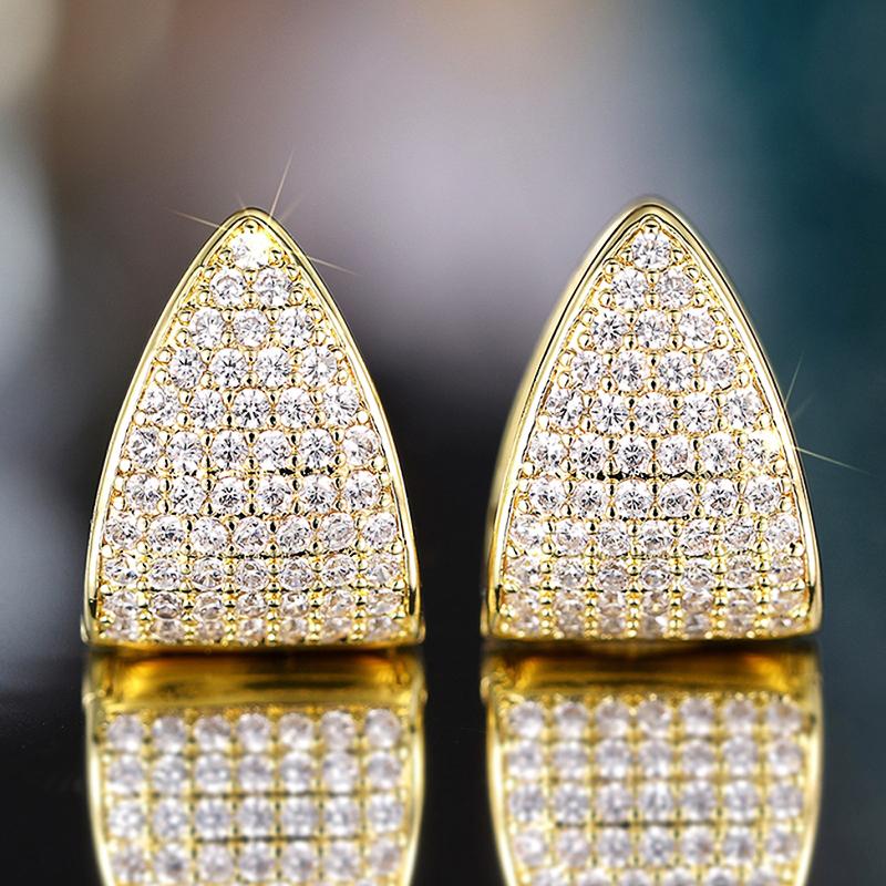 Huitan Modern Fashion Triangle Shape Hoop Earrings for Women Dazzling CZ Gold Color Statement Geometric Earrings Wedding Jewelry