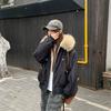 American retro big fur collar removable hooded jacket women's autumn and winter pie to overcome the trend of loose velvet and thicker short styles