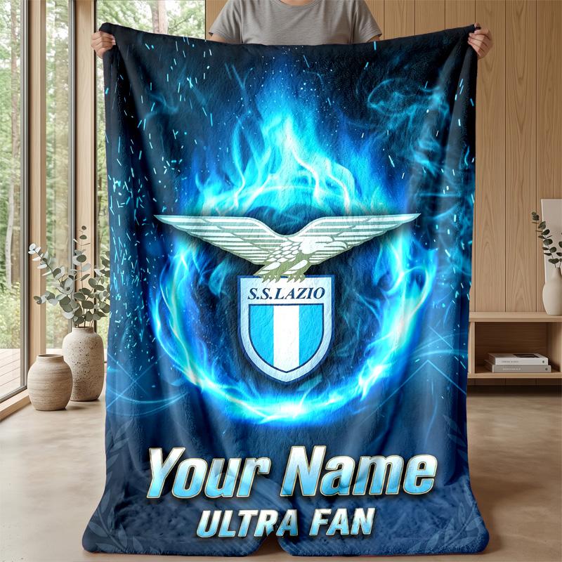 Custom Text Flannel Throw Blanket, Lightweight Cozy Bed Sofa BlanketLazio FC