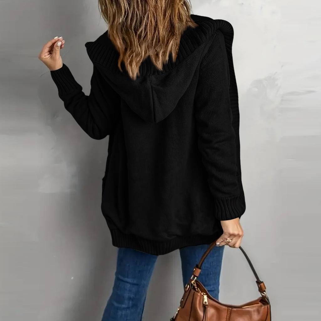 Women's Solid Color Long Sleeved Casual Pocket Knitted Sweater Cardigan Jacket