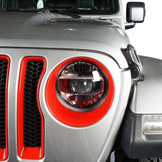 Headlight Lamp Decor Cover Trim Bezel for 18+ Jeep Wrangler JL Sport/Sport S Red