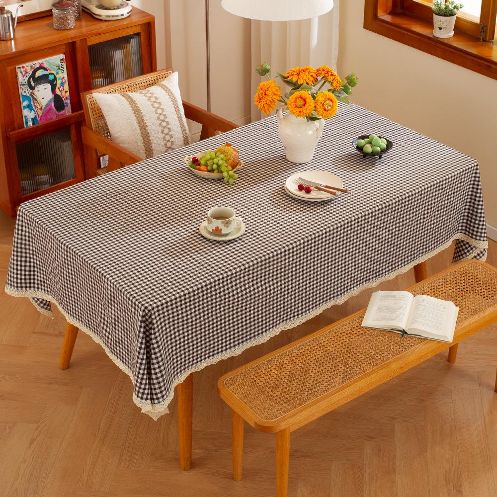 American Small Fresh Plaid Tablecloth Lace Tassel Long Table Cloth Desk Atmosphere Decoration Picnic Christmas