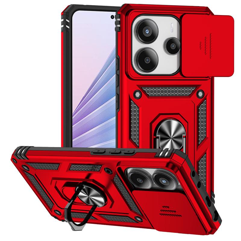 Pour Xiaomi Redmi 14 4G Coque Blindage Anti-choc Support Voiture Anneau Magnétique Housse de Téléphone Pour Redmy Note14 4G Protection Caméra Fundas For Redmi Note 14 4G rouge