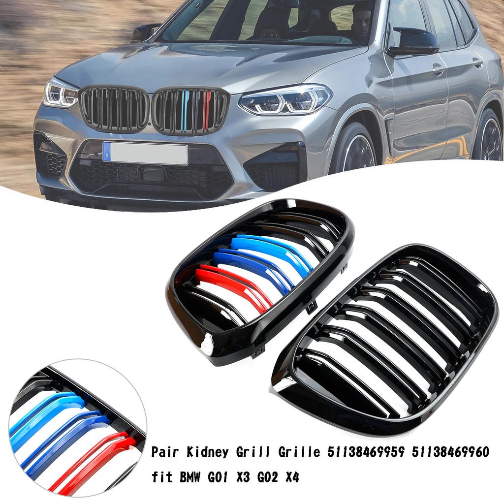 2PCS M-Color Kidney Grill Grille 51138469959 Fit BMW G01 X3 G02 X4 Gloss Black