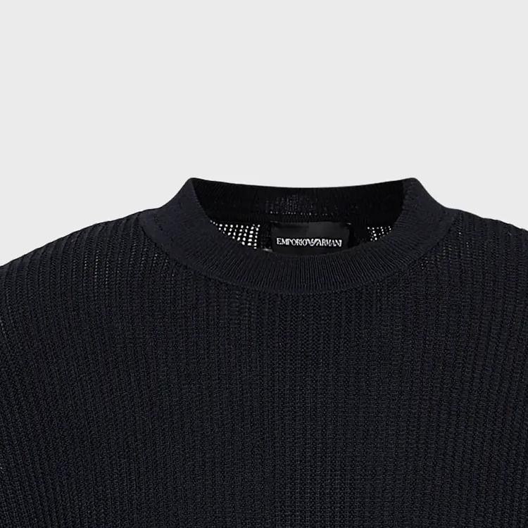 Emporio Armani FW23 Solid Color Crew Neck Ribbed Knit Casual Sweater Men Sweater Black 6R1MX2-1MAXZ-0920