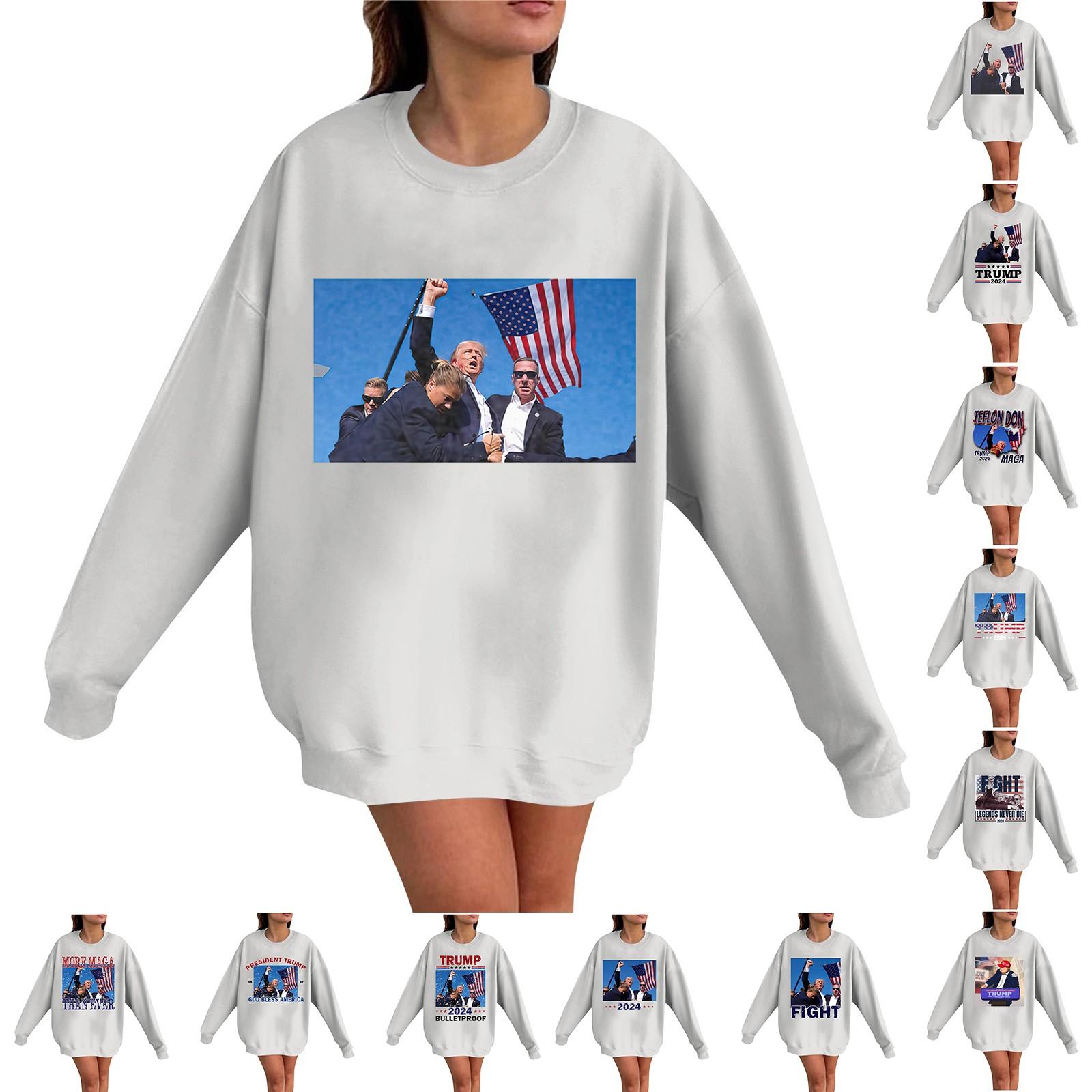 

Women s Fashion Casual Slit Hem Round Neck Long Sleeve Loose Printed T-Shirt Ladies Top