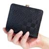 Inden Bifold Clasp Clasp Purse Black Deerskin with Black Small Checkered Clasp 1 Bill 6 Card 2 X 11cm X [Inden-ya] Wallet, Purse, 1608, A, Lacquer,