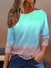 T-shirt da donna stampata in 3D con stampa sfumata, moda, manica lunga, girocollo, top regolari, vacanza, fine settimana, primavera e autunno