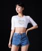 Astral Projection Chrome Heart Supima Spandex 5-Quarter Sleeve Short Crop Top_White