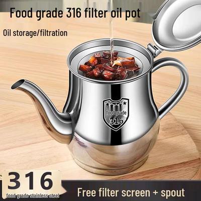 Large Capacity Stainless Steel Oil Storage Pot with Filter