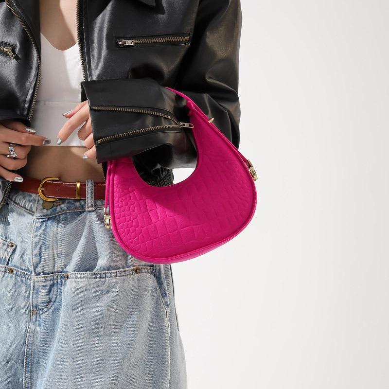 Autumn new crescent bag women's fashion casual trendy retro felt crocodile pattern armpit bag women's shoulder bag