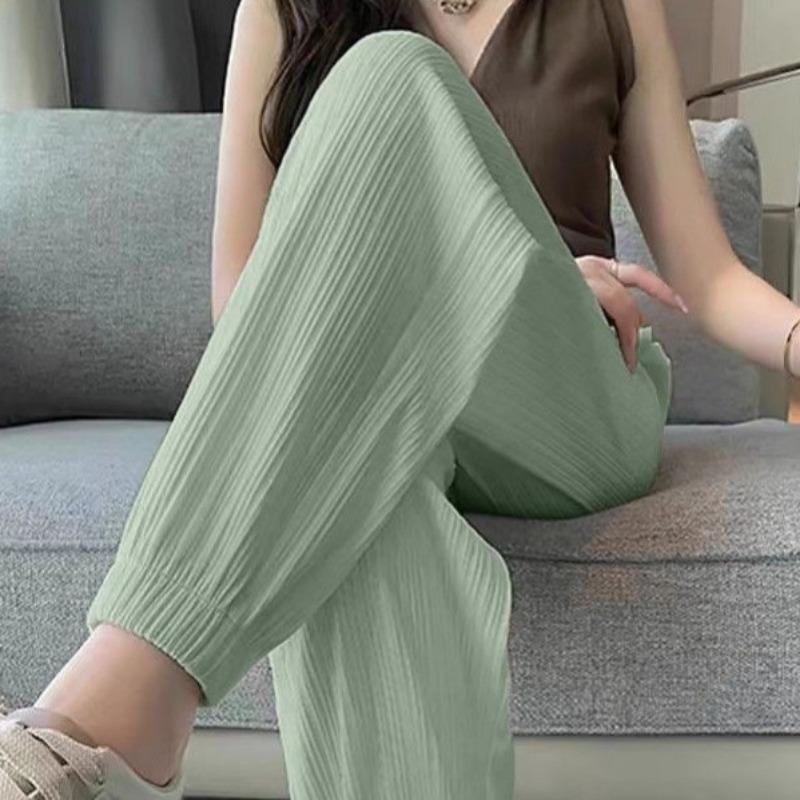 Ice Silk Sweatpants for Women In Summer Thin Small People Solid Color Tying Trousers Casual Loose Sun Protection Drooping Pants