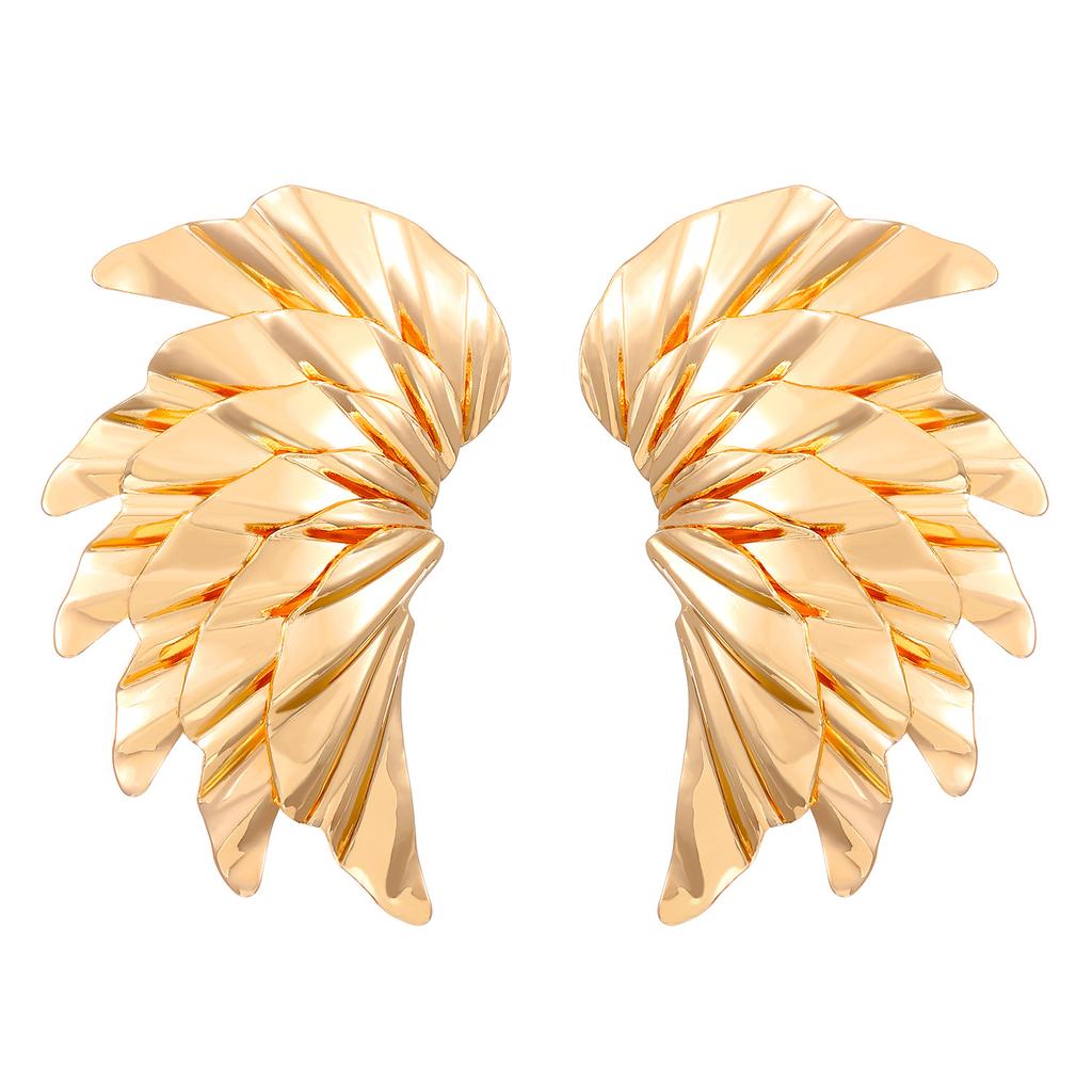 Women's Modern Trend Exaggerated Personality Stud Earrings High End Metal Wrinkled Texture Irregular Geometry Fashion Zircon