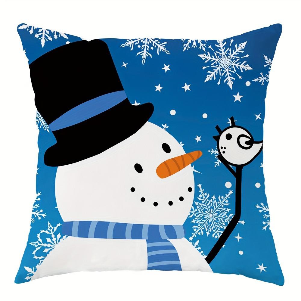 Christmas Day Party Decoration Pillowcase Snowman Blue Pattern Suitable for Home Room Sofa Cushion Cover New Year Gift