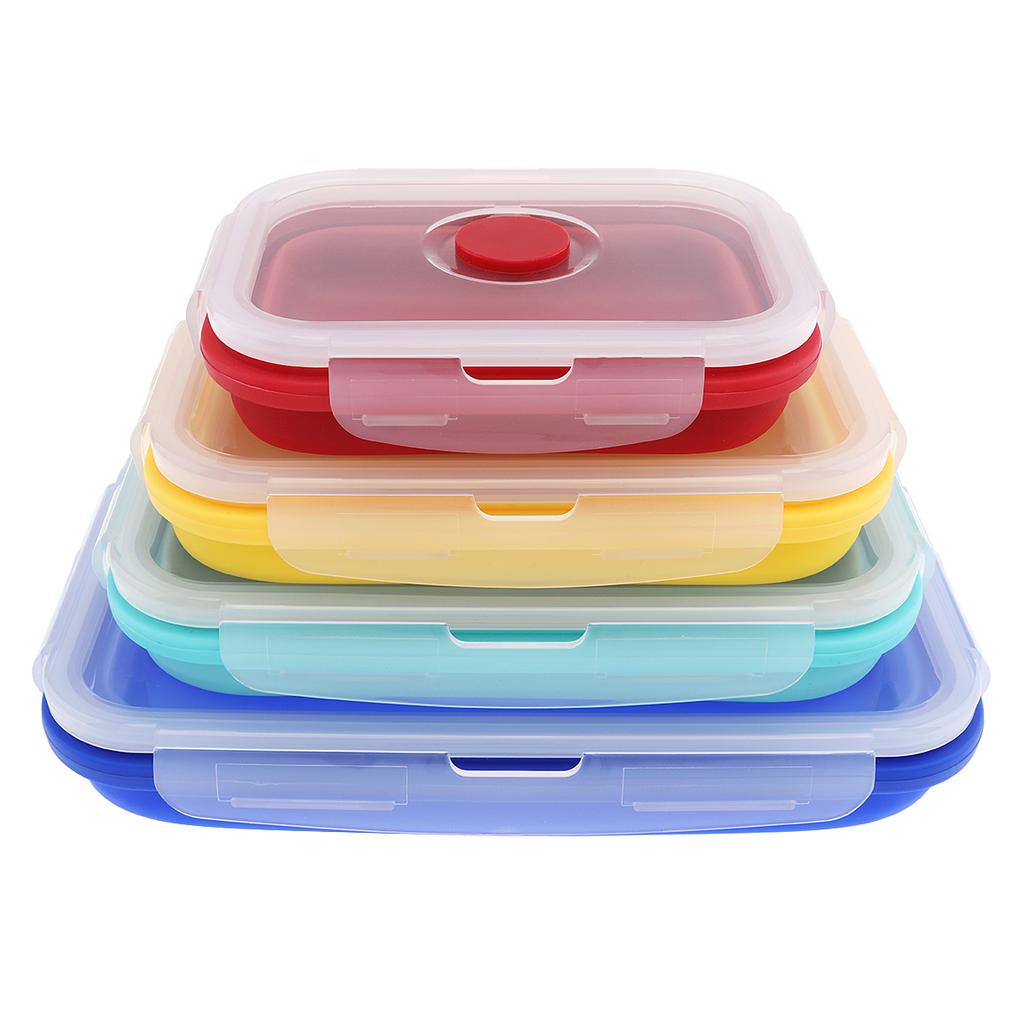 4Pcs Silicone Bento Box Rectangle Folding Lunch Bowl Food Storage Container Box 350 500 800 1200 ML