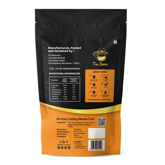 TEA SENSE Bombay Cutting Masala Chai | 200 G | Strong & Aromatic | Assam CTC, Cardamom, Fennel, Dried Ginger, Black Pepper | Chaipatti, Tea Powder