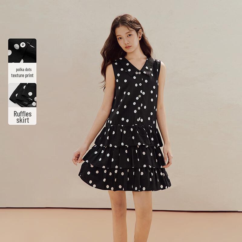 

Inman Retro Polka Dot Sleeveless Ruffled Dress M