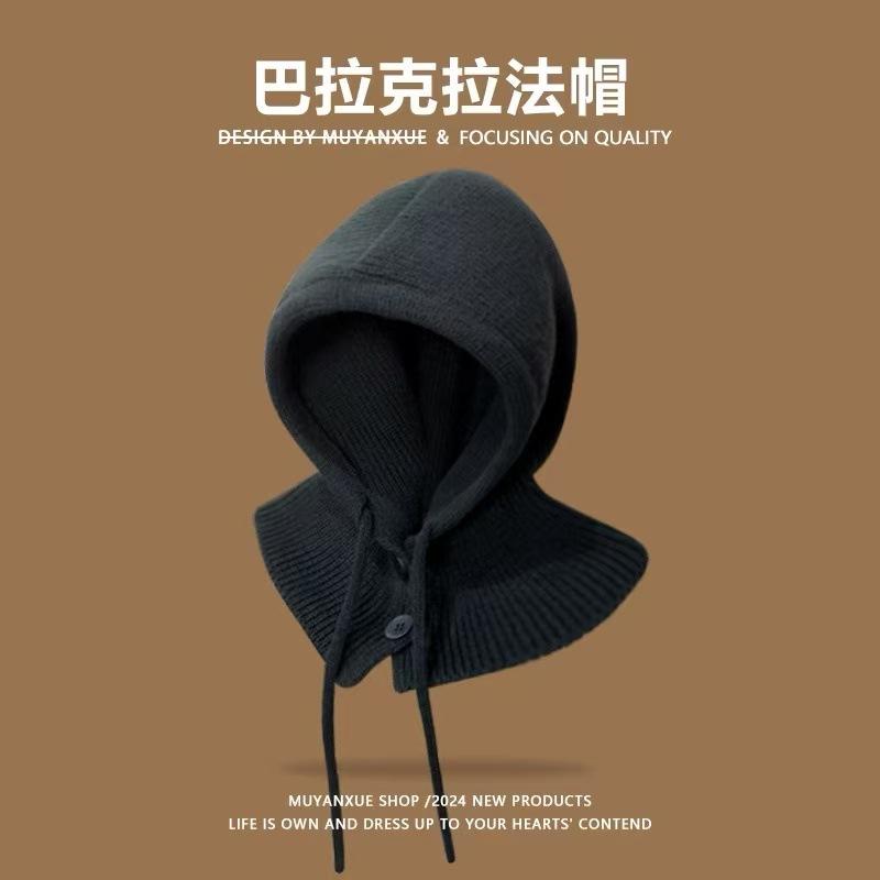 Sturmhaube Damen Winter Warme Mütze Schal Integriert Paar Ohrenschutz Wolle Strickmütze