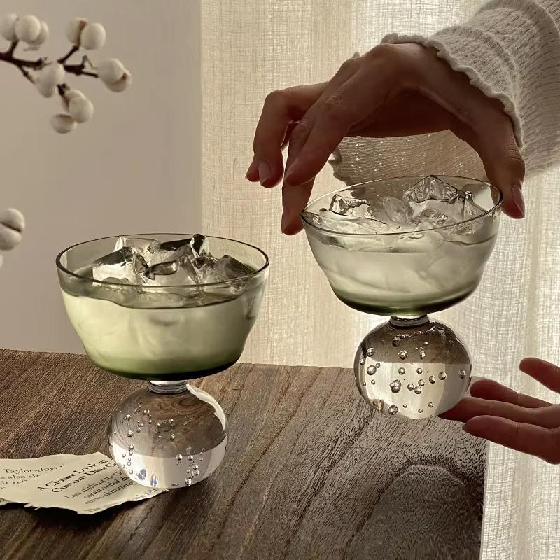 Luxury Vintage round Bead Bubble Cream Glass Cup Light Ins Style Dessert Milkshake Holder for Home Garden Party Decoration