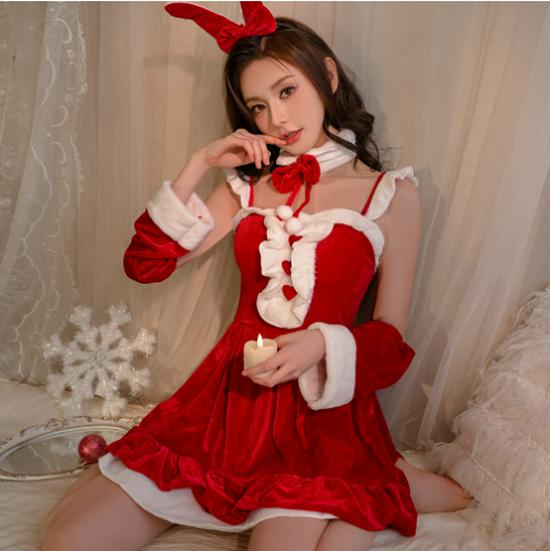 Meiyoujia Cute Christmas Lingerie Set: Passionate Pure Desire Sling Dress for Small Chest - Tempting Holiday Uniform for Women.