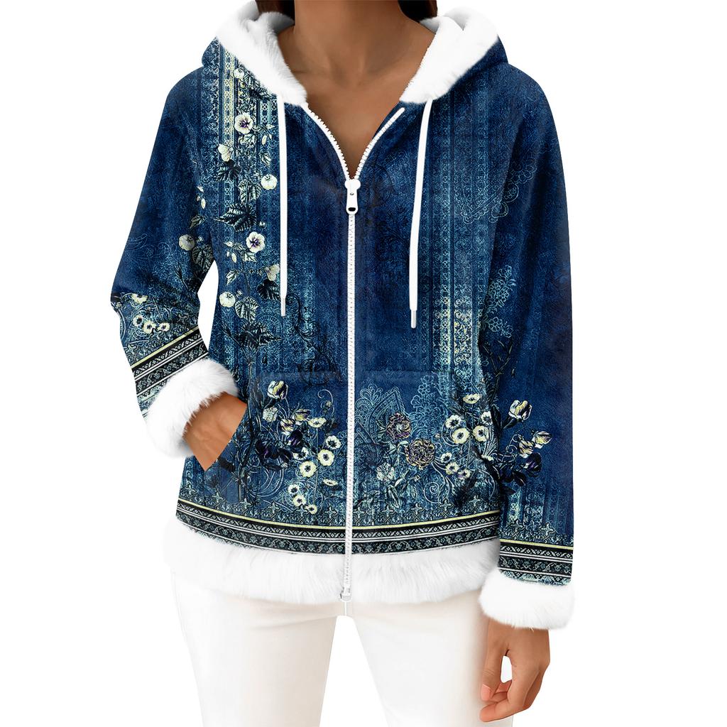 Damers vardagliga mode långärmad fleecekofta med dragkedja och huva