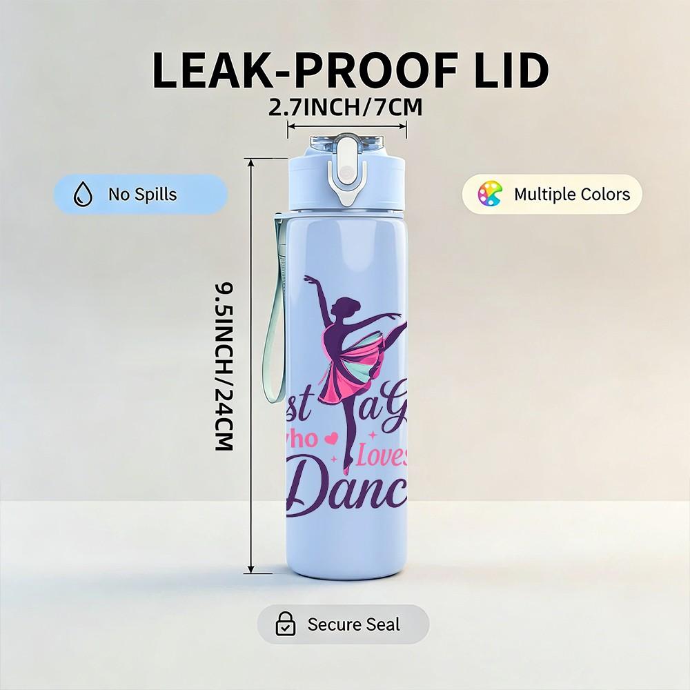 1PC Just A Girl Who Loves Dance Print 750ml Color Plastic Sports Water Bottle Leakproof Flip Straw Lid Suitable for Sports Office Home Use