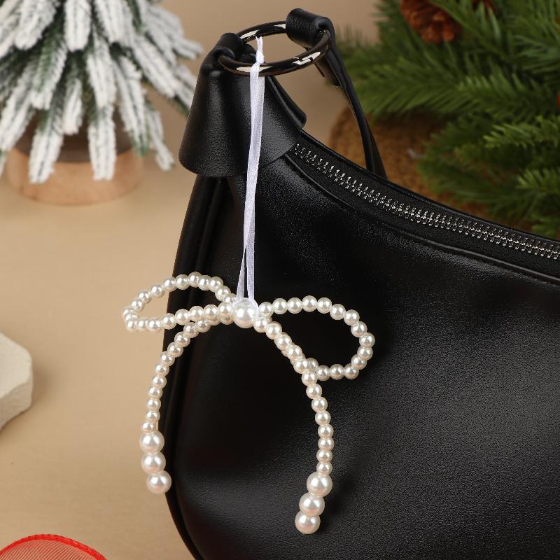6/12Pcs Hand Woven Imitation Pearl Bow Pendant Christmas Tree Hanging Decoration Xmas Year Holiday Gift