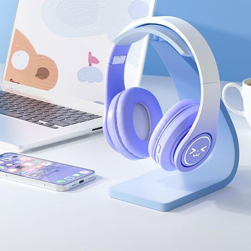 Cute Bluetooth Headphones Gradient Color Gaming Headphones Over-Ear Wireless Headset With Led Flashing, Lightweight Head-Mounted