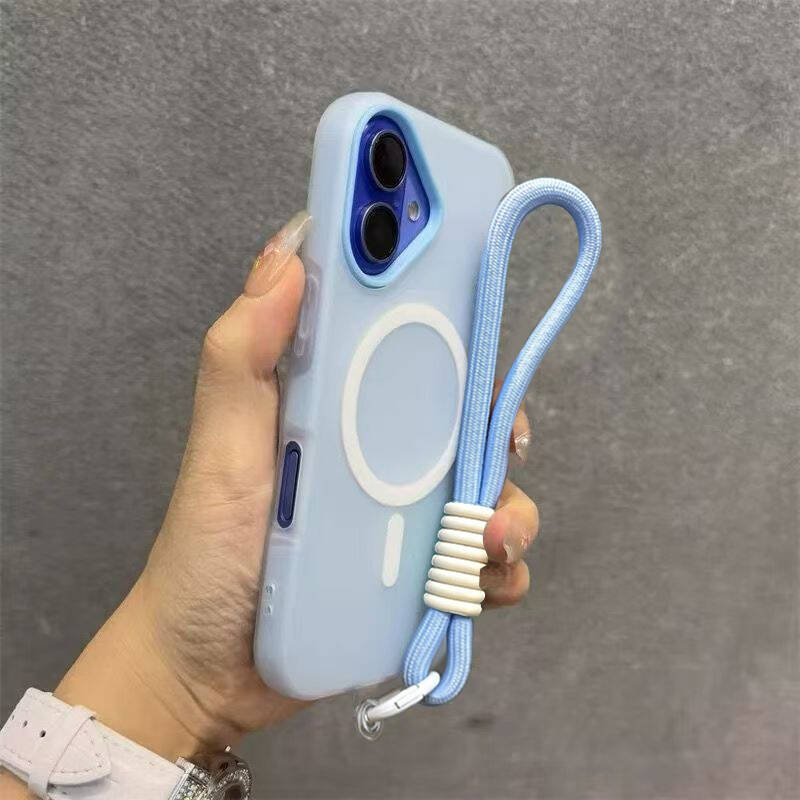 for Magsafe Candy Contrast Lanyard Magneti Case for iPhone 17 16 15 Pro Max 14 Plus 11 12 13 17 Air Hand Wrist Strap Matte Cover
