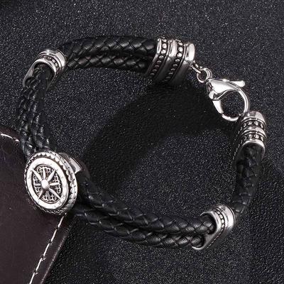 Men Genuine Leather Braided Bracelet Bangles Stainless Steel Lucky Horseshoe Lobster Clasp Bracelet Fashion Jewelry