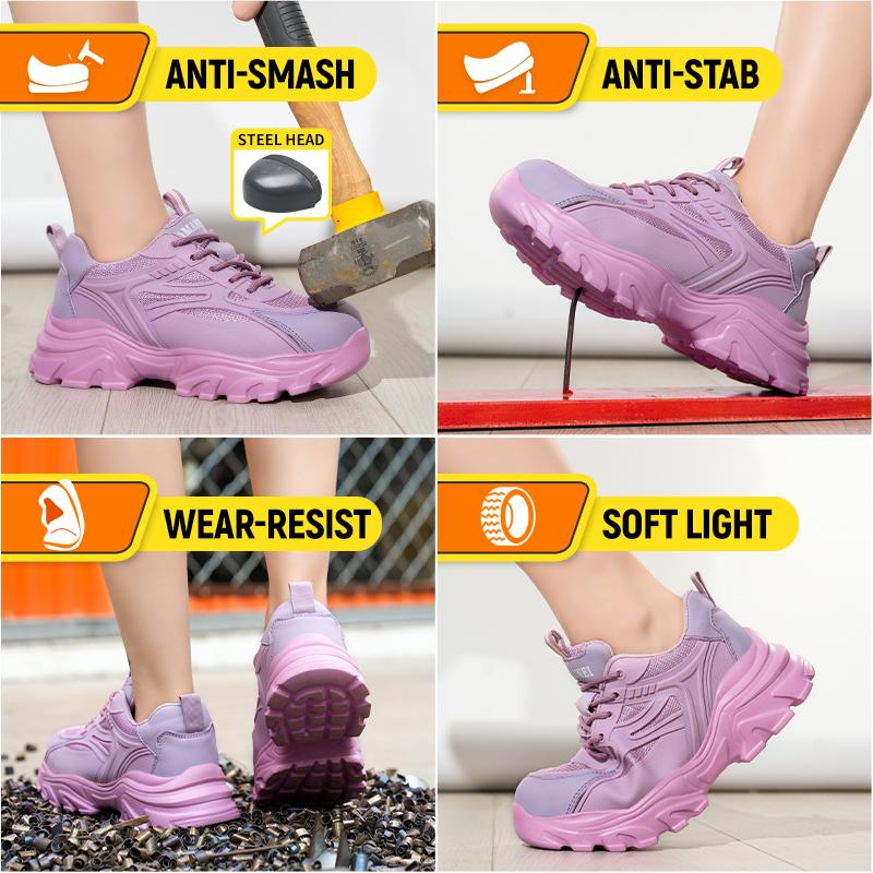 Work Boots Women Steel Toe Indestructible Safety Shoes Puncture-Proof Non Slip Soft Upper All-Season Casual Hiking Footwear