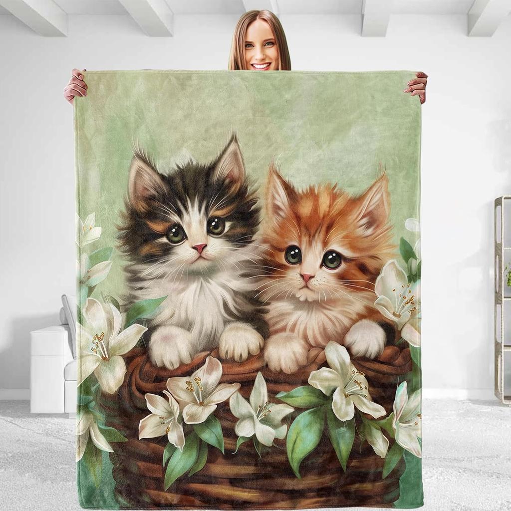 Funny Cats Throw Blanket - Soft Plush Flannel Blanket, Fuzzy, Anti-Pilling for Sofa, Bedroom, Bed, Outdoor Blanket for Men Boy