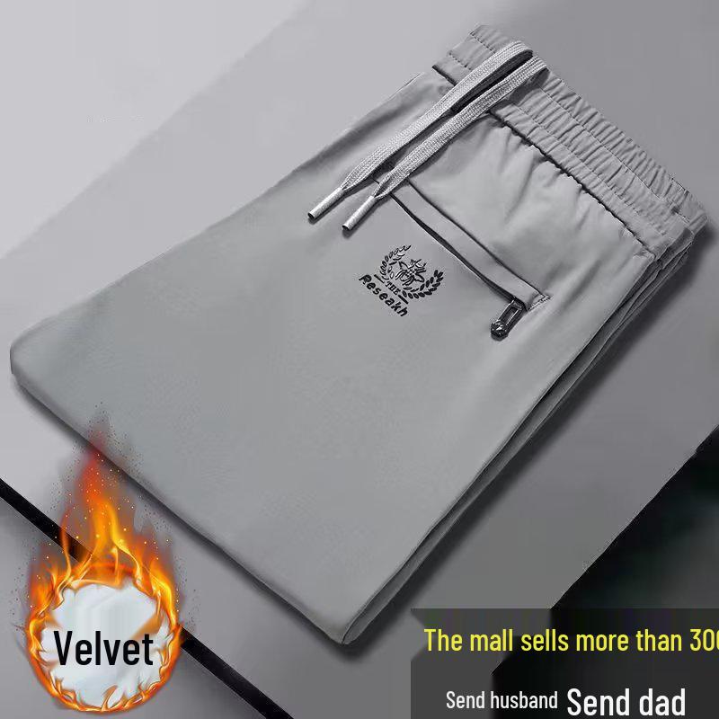 Men's Thick Velvet Elastic Waist Stretch Casual Pants for Autumn & Winter